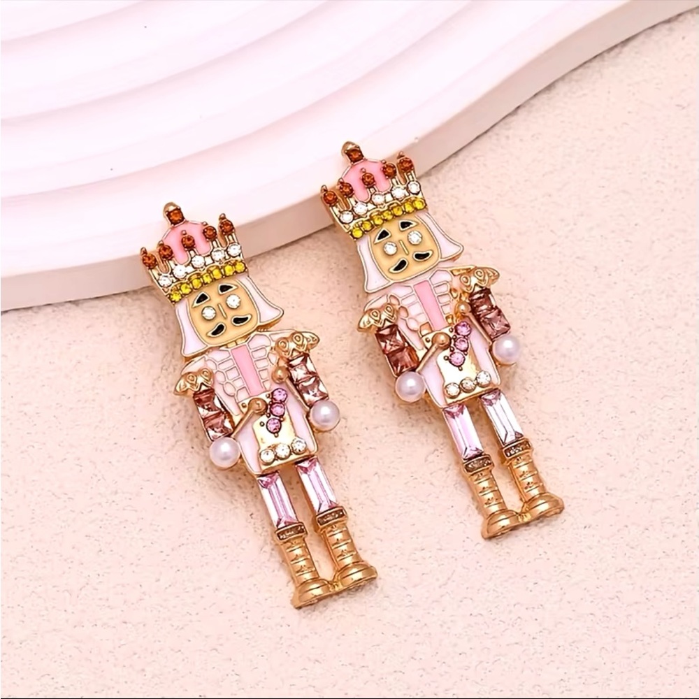 Pink and Gold Nutcracker Earrings - Picture 4 of 4